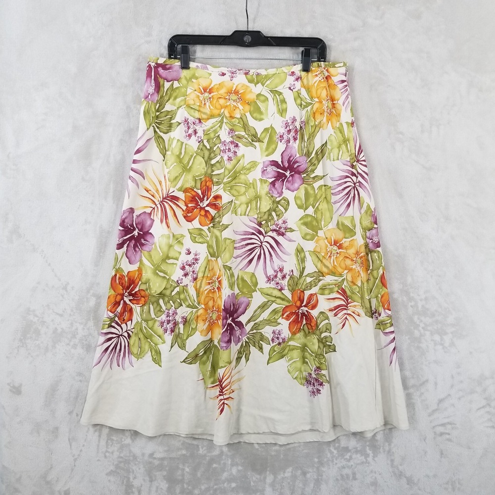 Vintage Talbots Skirt Women 16 Floral Silk Linen Midi Lined Cottage Country